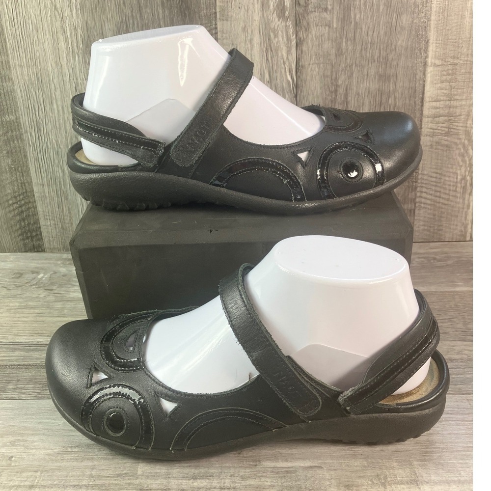 Naot Women Black Leather Mary Jane Cutout Sandals Made in Israel Size 38 L7